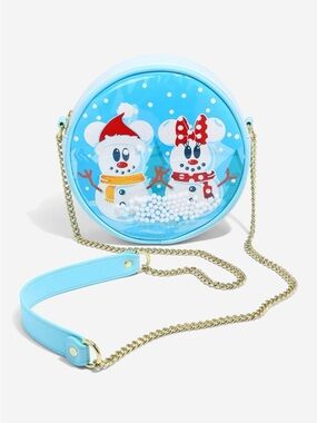 NEW Loungefly Disney Mickey & Minnie Mouse Snowman Snow Globe Crossbody Bag
